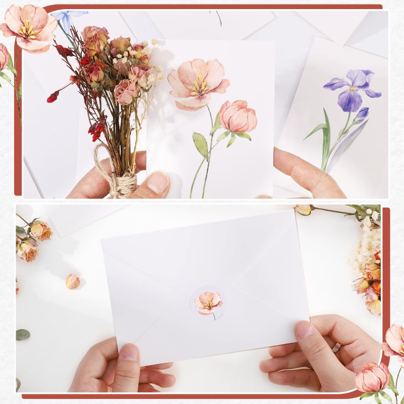 بطاقات وأظرف فارغة، 40 حزمة بطاقات فارغة مقاس 4 × 6 بوصات (10 تصميمات زهور)، بطاقة تهنئة فارغة أنيقة، بطاقات ملاحظات فارغة مع ملصقات مانعة للتسرب لأعياد الميلاد وحفلات الزفاف ومعظم المناسبات الأخرى - Image 4